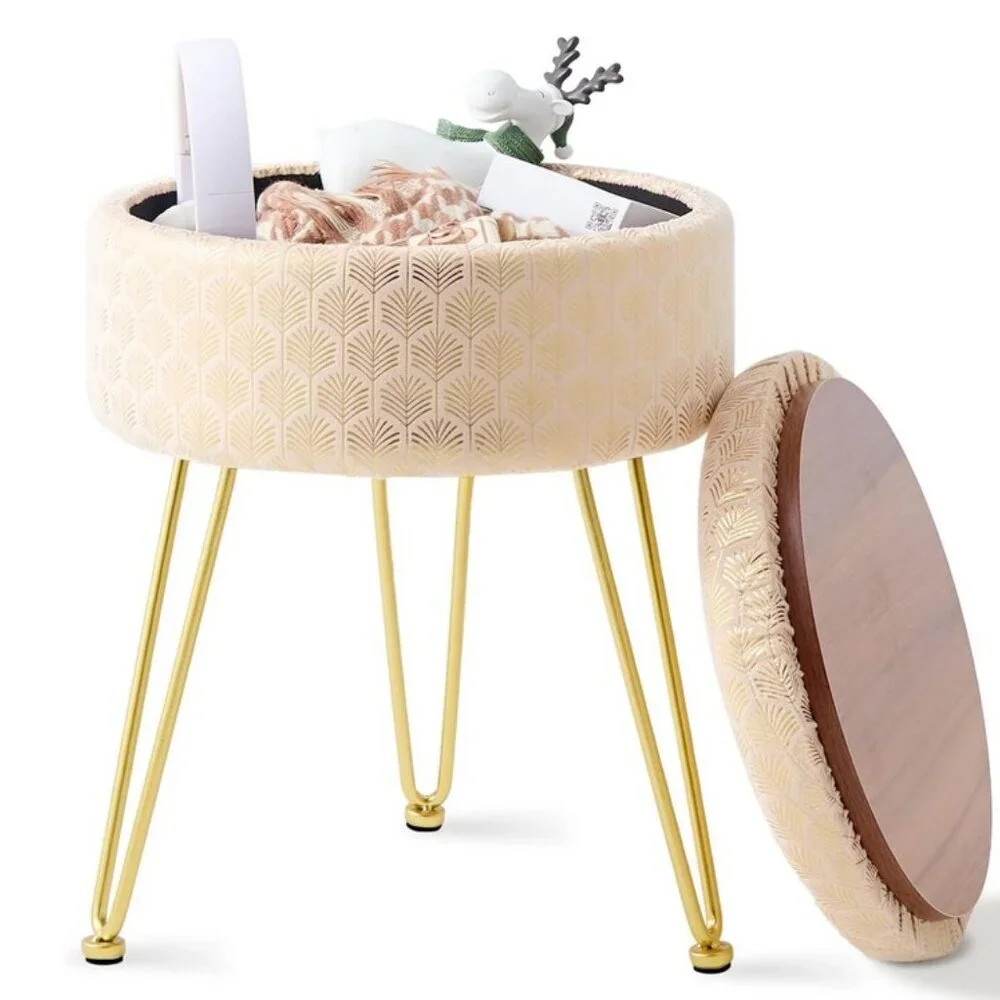 Ottoman with Storage Modern Velvet Footrest Stool Upholstered Round Vanity